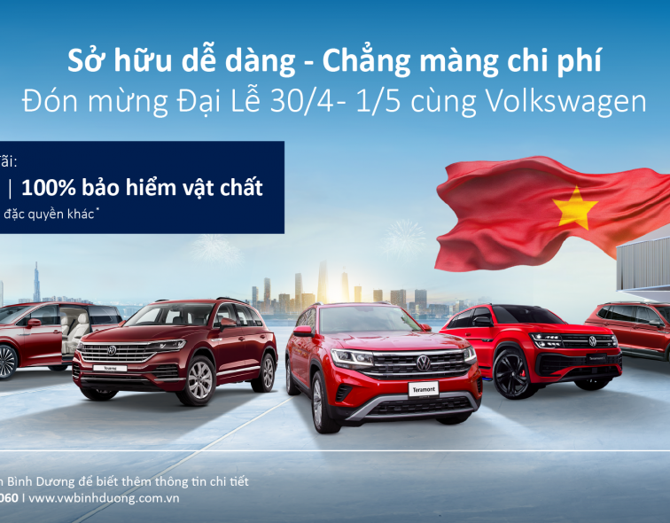 Đón mừng Đại Lễ 30/4 – 1/5, Ưu đãi 0% lãi suất trong 12 tháng đầu với các dòng xe Volkswagen và giảm đến 15% phí bảo dưỡng cho nhóm từ 5 khách.